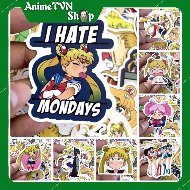 Miếng dán Sticker anime Sailor Moon (Thuỷ thủ mặt trăng) trọn bộ 50 hình - In rõ ràng sắc nét khó tróc