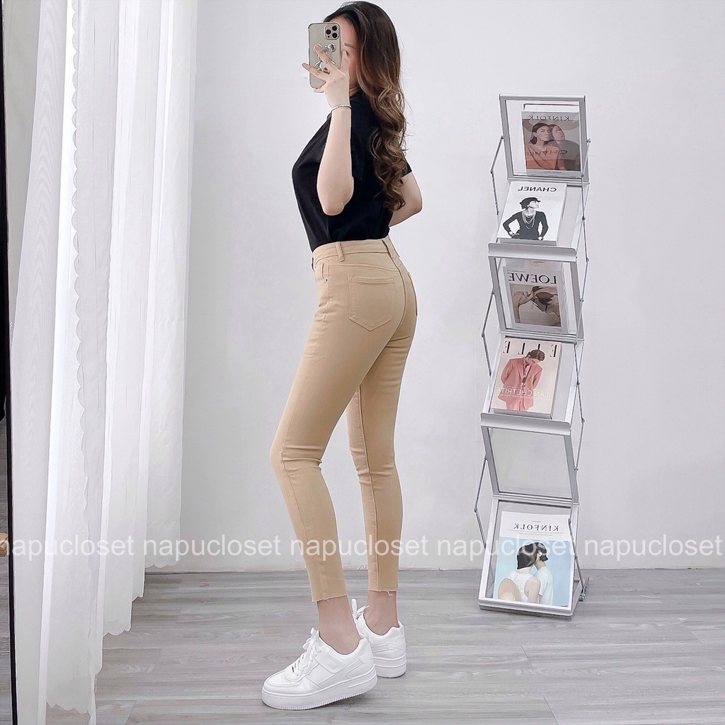 Quần skinny jeans lai cắt dài 90cm màu đen QJ517