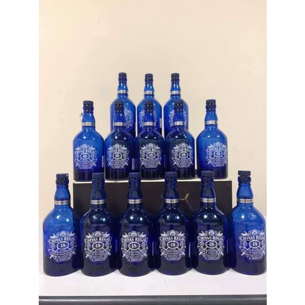 Vỏ Chai Rượu Ngoại Chivas 18 Blue Thủy Tinh Scotland Dung Tích 700ml Rất Đẹp.