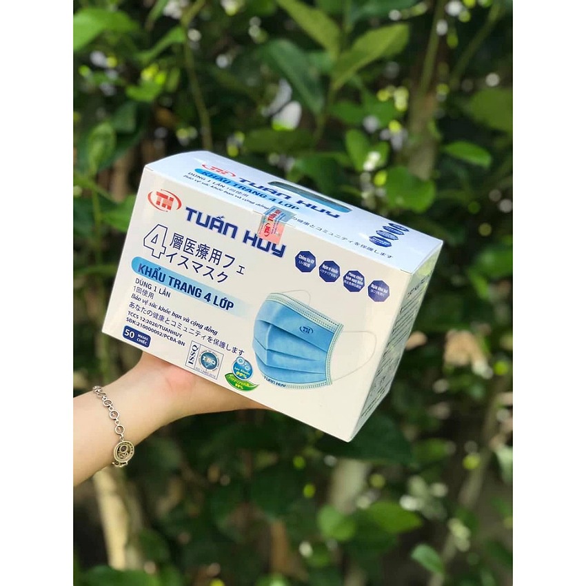 Combo 2 hộp 100 cái Khẩu trang y tế Tuấn Huy, 4 lớp kháng khuẩn phòng chống dịch bệnh và khói bụi, nhiều màu lựa chọn