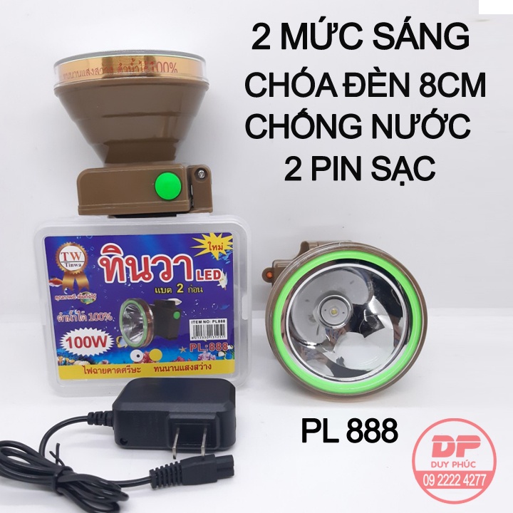 ĐÈN PIN ĐỘI ĐẦU PL788-PL888 SIÊU SÁNG 100W - CHỐNG NƯỚC - 2 PIN SẠC DUNG LƯỢNG CAO