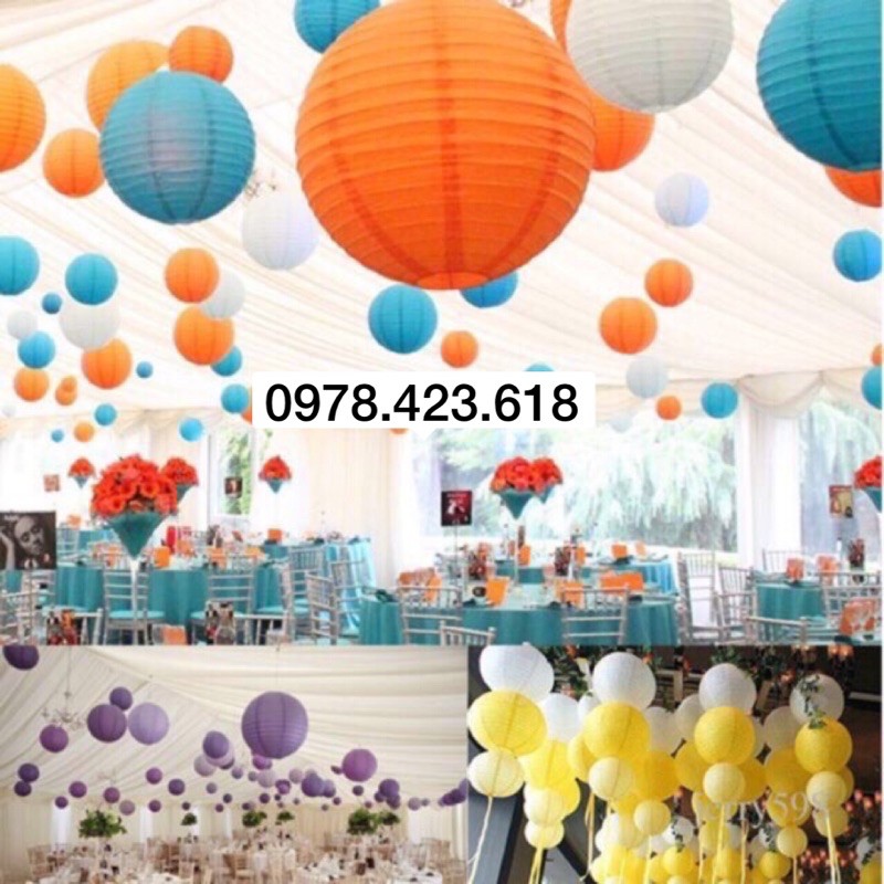 Combo 30 lồng đèn vải 30cm chống nước: 10 đỏ, 10 hồng đậm, 10 vàng