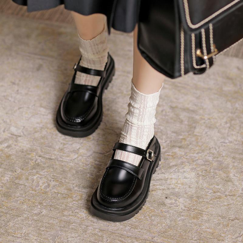 Giày Mary Jane Đế Xốp Dày Màu Đen Phong Cách Nhật Bản Dành Cho Nữ