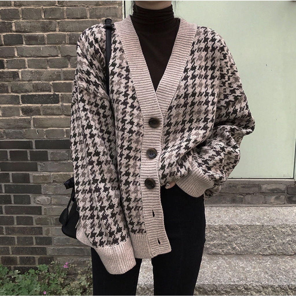 Áo Khoác Len, Áo Cadigan Dáng Dài From Rộng Phong Cách Hàn Quốc Họa Tiết Ziczac Phù Hợp Đi Chơi Ak9104