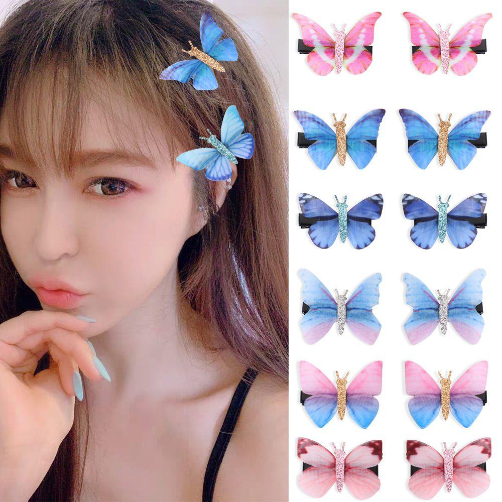 SUMU Set 2 Kẹp Tóc Vải Tuyn Hai Lớp Hình Bướm Thanh Lịch