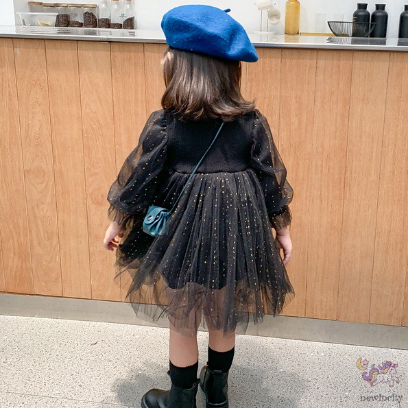 Đầm Xòe Dệt Kim Tay Dài Phong Cách Hàn Quốc Xinh Xắn Cho Bé Gái