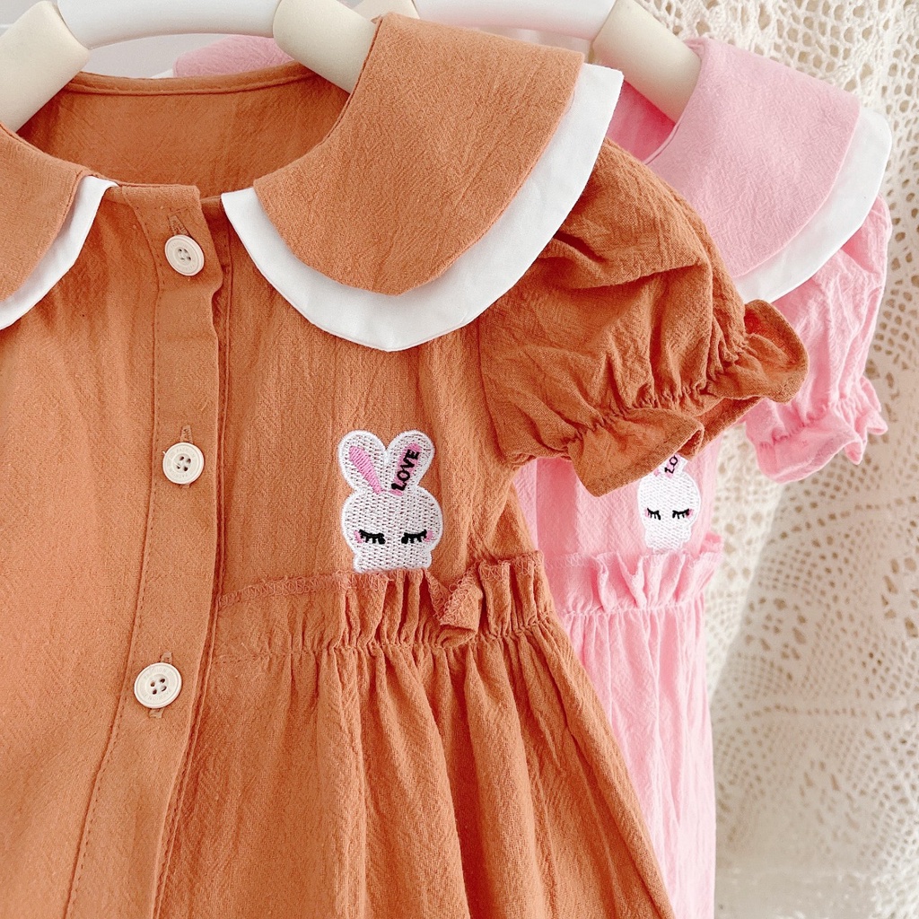 Váy hè cộc tay thêu thỏ cho bé gái 8-21kg (1-6 tuổi )