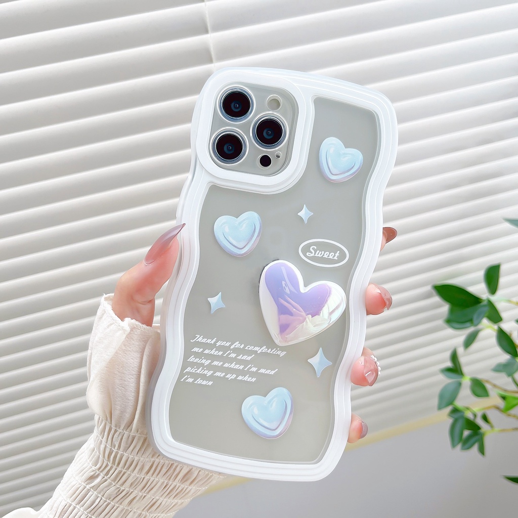 Ốp Điện Thoại Trong Suốt Chống Sốc Họa Tiết Trái Tim Viền Lượn Sóng Cho IPhone 13 12 11 Pro Max XS XR XS Max 7 8 Plus