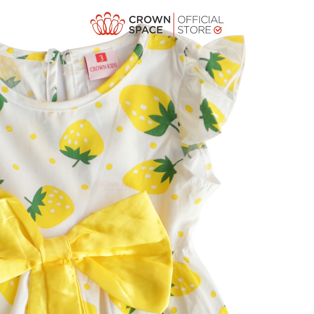 Đầm Bé Gái Cao Cấp Crown Space CKGS2811316 - Thắt Nơ Siêu Xinh, Họa Tiết Quả Dâu – Cotton Thoáng Mát Size 9-14Kg