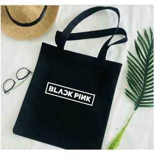 Túi Tote Vải Canvas Đeo Vai Đen Blacpink Kpop có khoá kéo