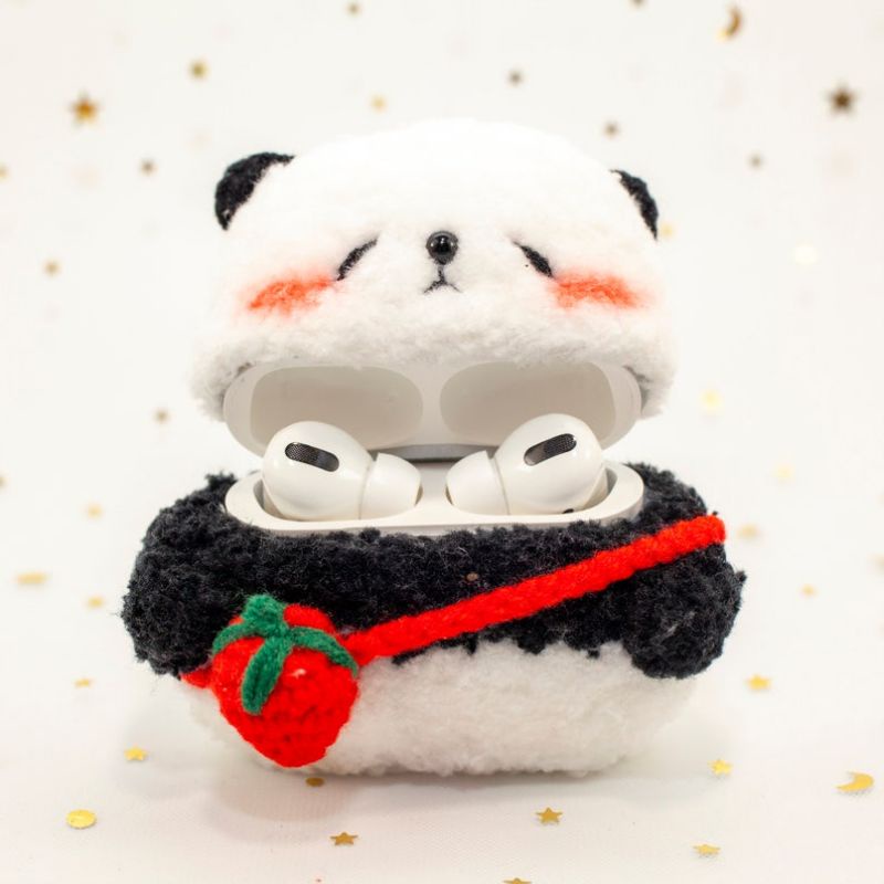Vỏ ốp airpod 1/2/3/pro1/pro2/pro4 Panda móc len_ handmade