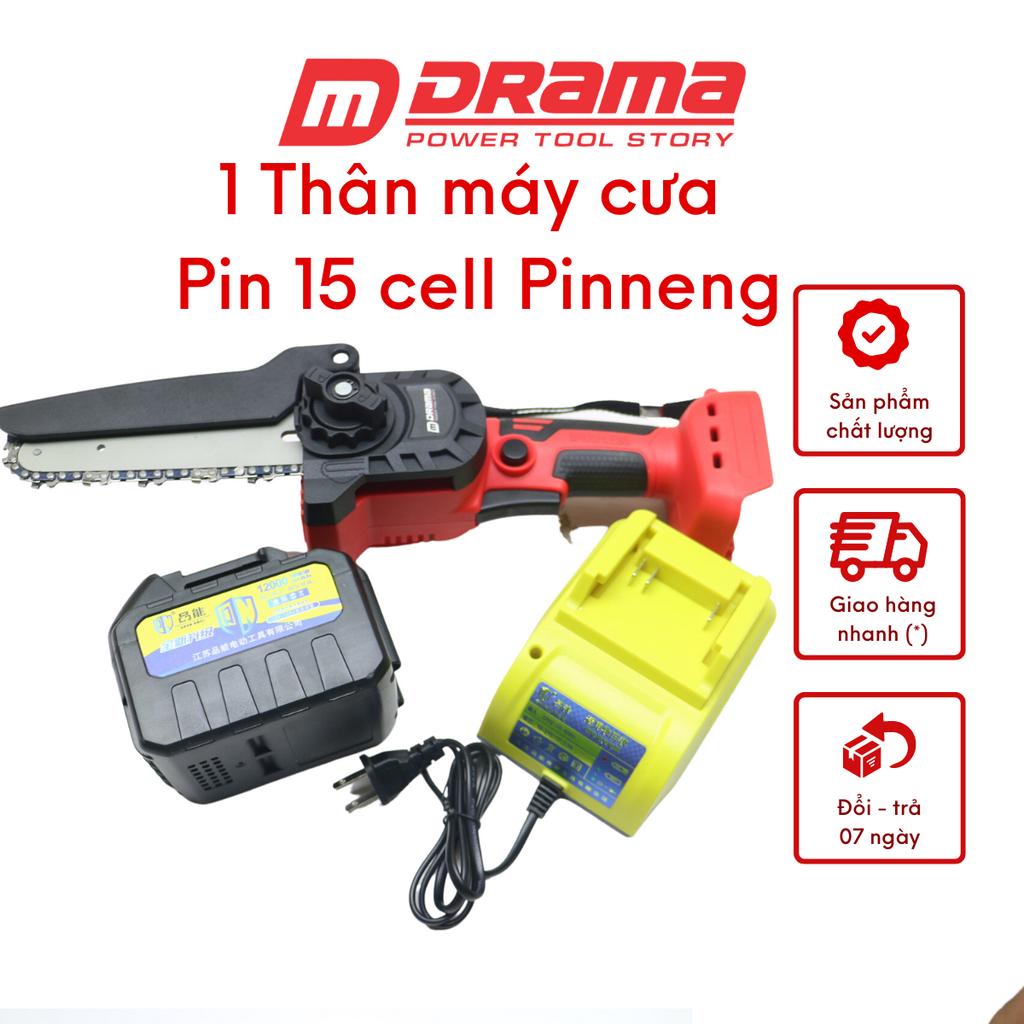 Thân Máy cưa xích dùng pin cầm tay mini 6 inh DRAMA + PIN 15 CELL PINNENG + Sạc Cốc pinneng không chổi than