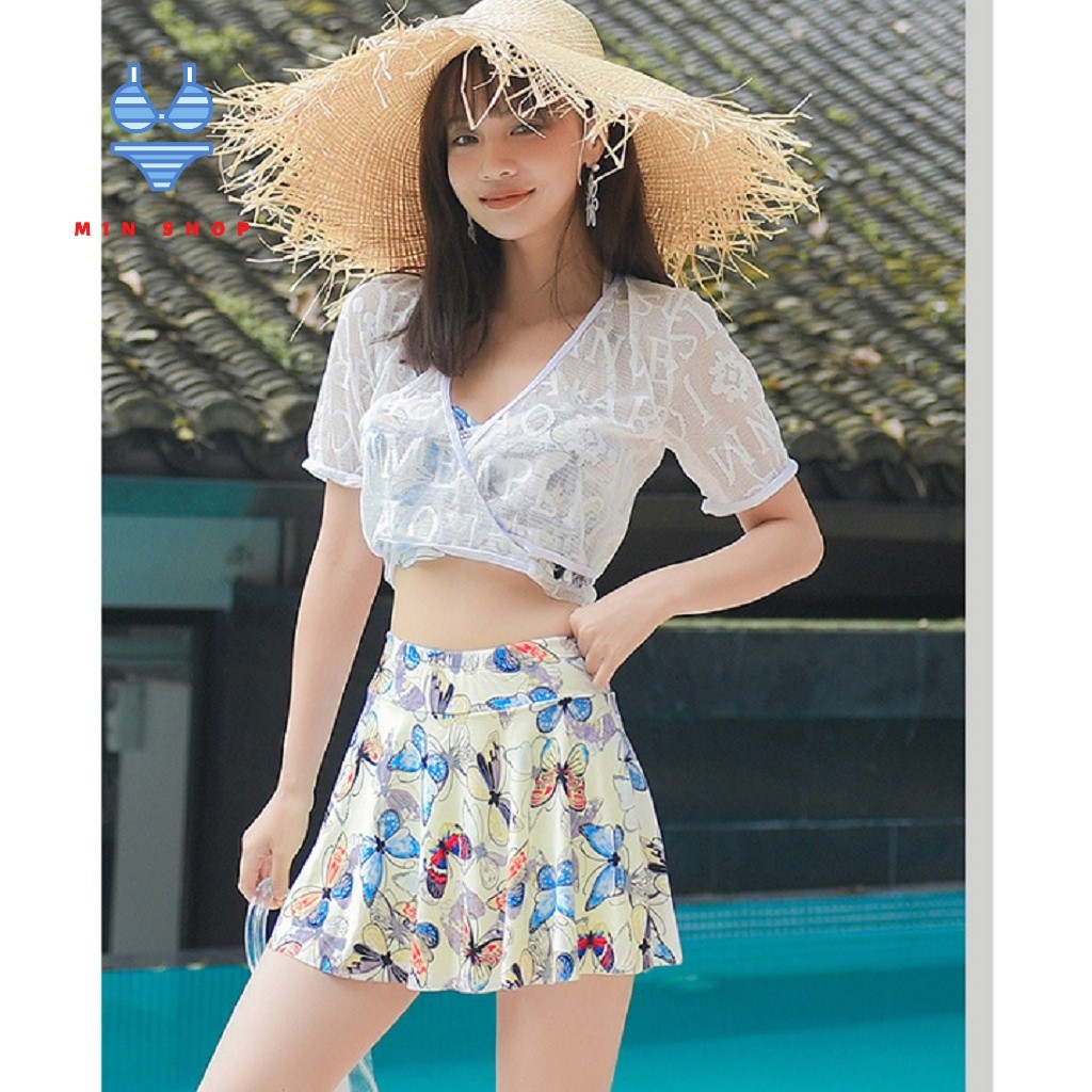 Bộ áo tắm đồ bơi bikini họa tiết đẹp kèm áo ren | WebRaoVat - webraovat.net.vn