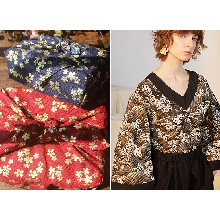 [FreeShip][Giảmgiá]Vải thô họa tiết Nhật Bản độc đáo may áo dài, đầm, làm đồ handmade