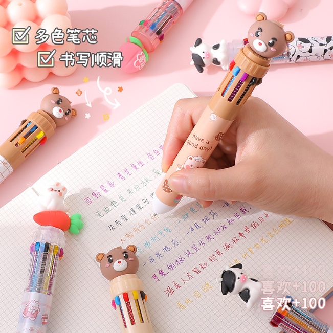 Bút Bi Bấm Nhiều Màu Ngòi 0.5mm Họa Tiết Hoạt Hình Dễ Thương