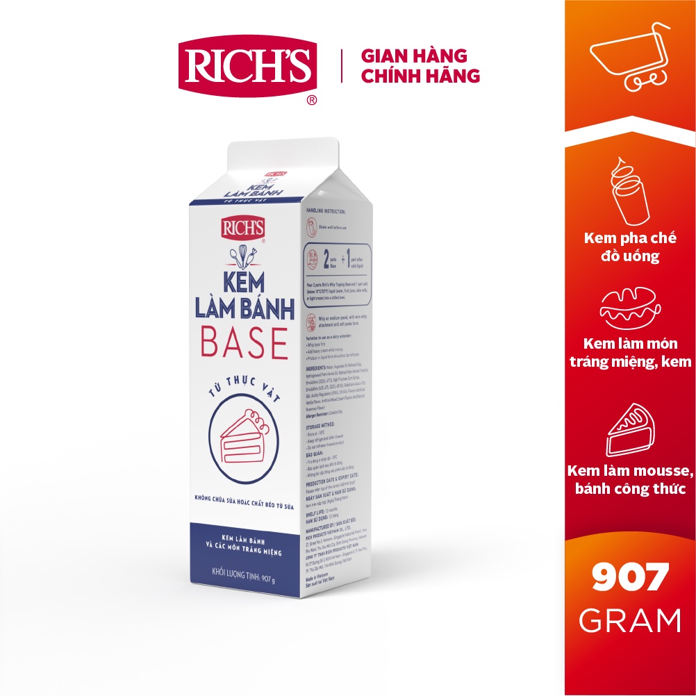 Kem Làm Bánh Rich s Whip Topping Base 907g