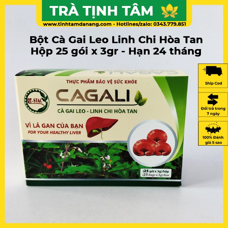 Bột cà gai leo linh chi đỏ hòa tan Cagali giải độc gan hộp 75gr x 25 gói giúp bổ gan, giảm xơ gan và men gan cao