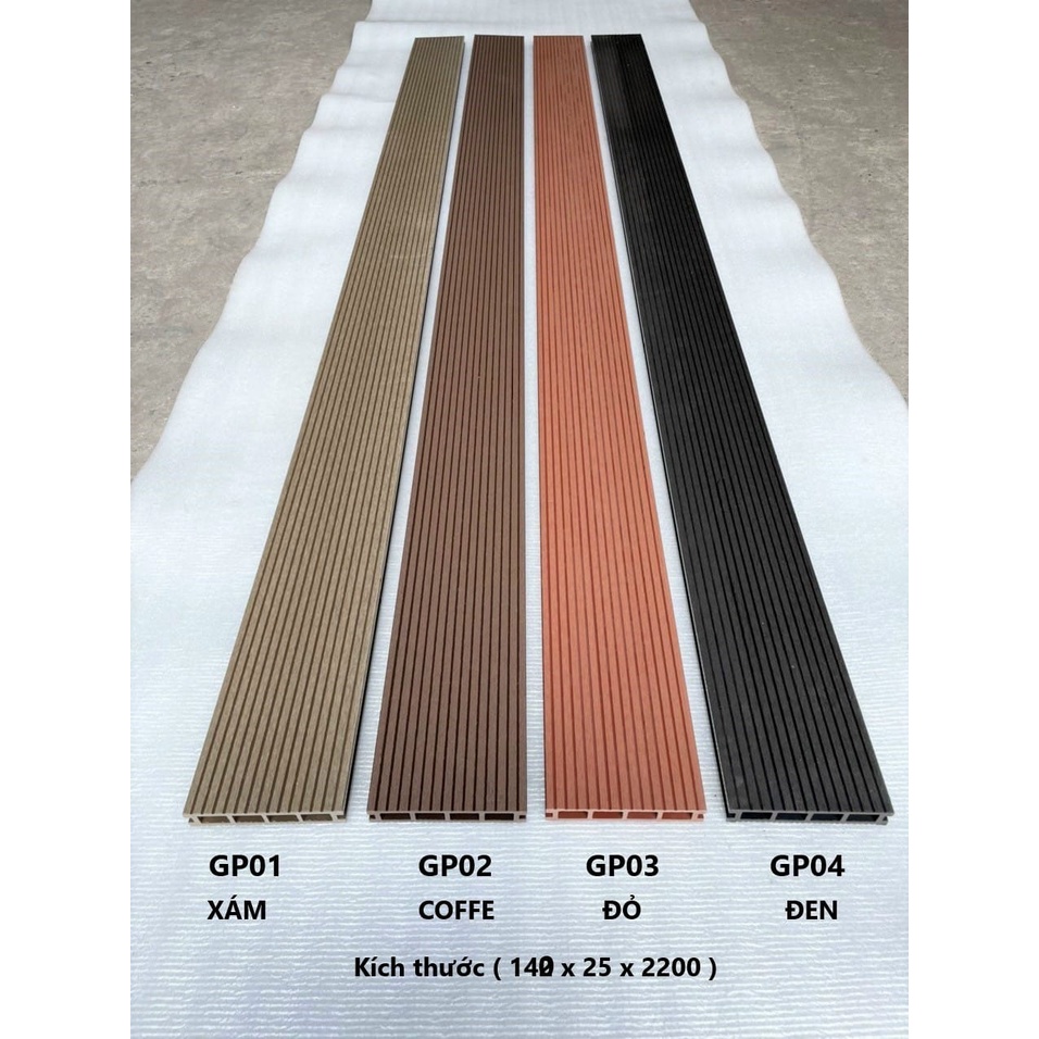 Thanh sàn gỗ nhựa làm sàn hồ bơi, sân vườn 4 lỗ vuông, kích thước 140x25x2200mm