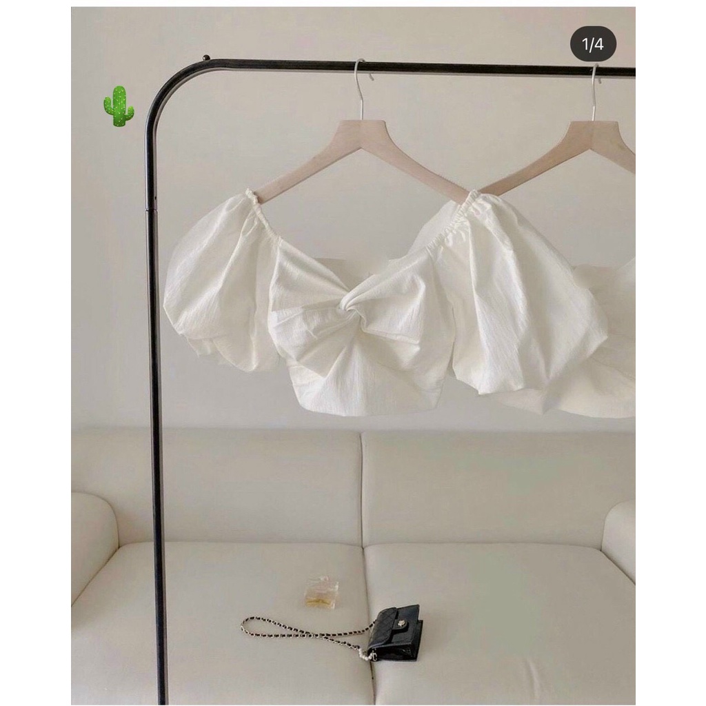Áo kiểu croptop xoắn ngực tay bồng trơn cực xinh , chất kate nhật dày dặn
