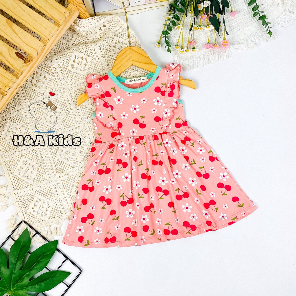[Bé 8-22kg] Váy đầm bé gái vải thun lạnh Minlybaby in họa tiết toàn thân cho bé gái - Unibaby Store - VDBG4