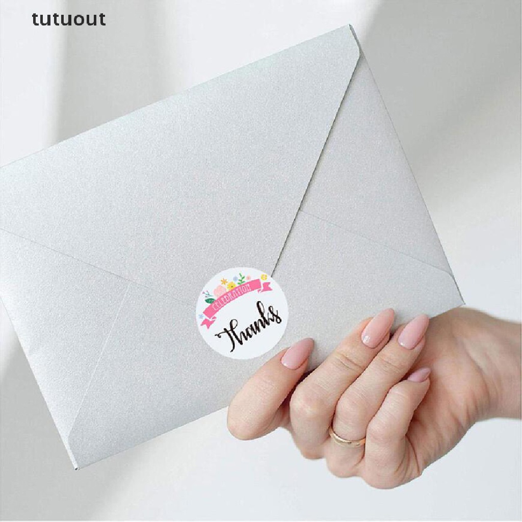 Cuộn 500 Hình Dán Chữ Thank You Và Hoa Độc Đáo Dùng Trang Trí Quà Tặng DIY