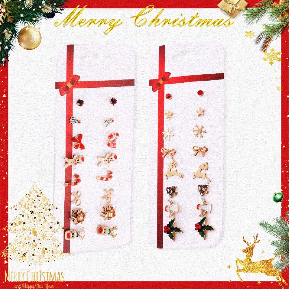 Set 8 khuyên tai hình ông già noel đính nơ dễ thương phong cách Hàn Quốc cho nữ