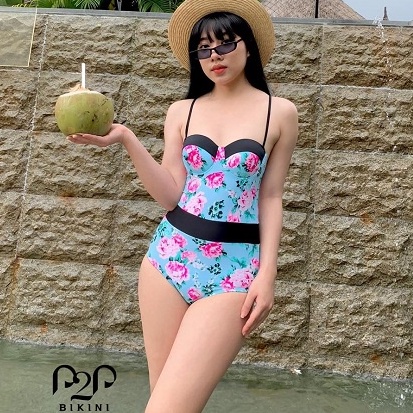 P2P BIKINI - Monokini hai dây push up họa tiết hoa - MN350HT_HD