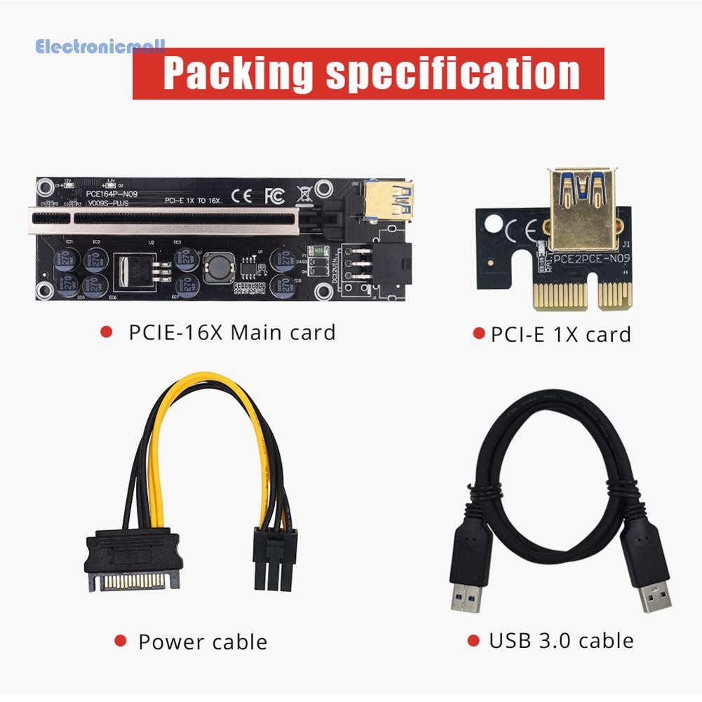 ElectronicMall01 PCI Express PCI-E Riser Card 1X to 16X Extender SATA 15Pin to 6Pin Power Adapter