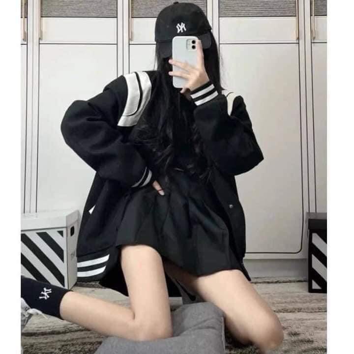 Khoác Bomber Viền Cổ Phối Vạch Nam Nữ Uniex Dáng Rộng Uzzlang Hàn Quốc Ovesize