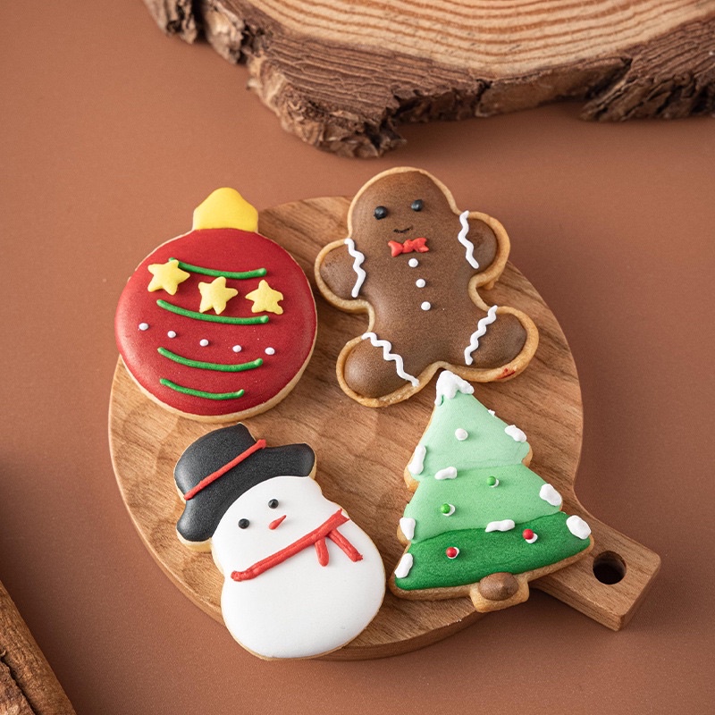 Set 4 khuôn nhấn bánh 3D hình giáng sinh