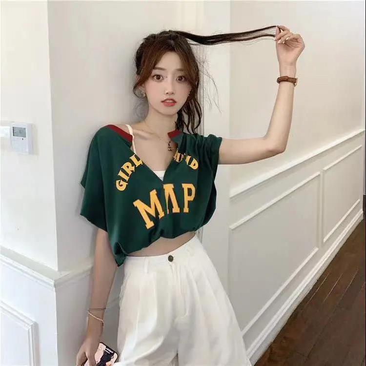 Áo Thun Tay Ngắn Cổ Chữ V Dáng Rộng Phong Cách Hàn Quốc Dễ Phối Đồ Thời Trang Cho Nữ áo phông nữ JL-TX-57