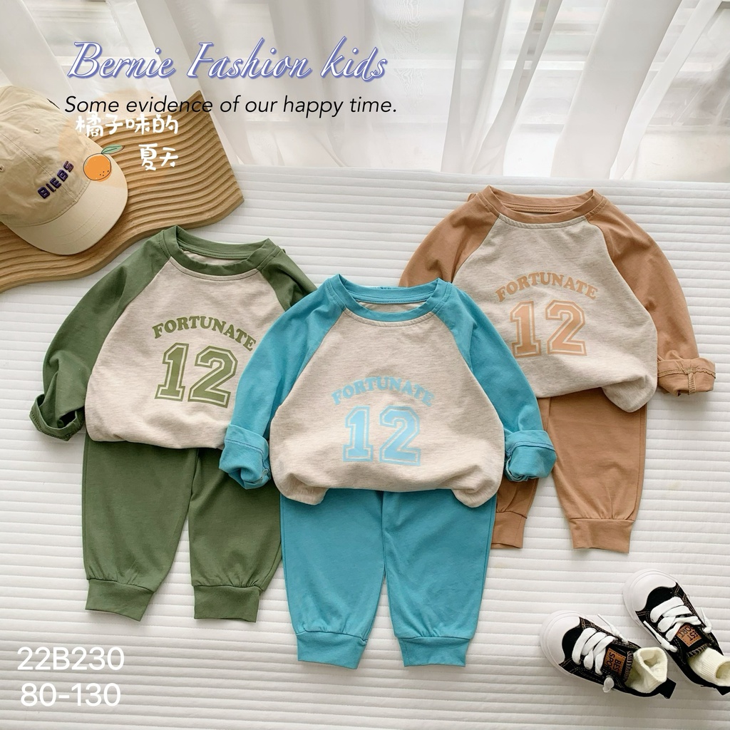 Bộ cotton dài tay unisex cho bé, bộ thun tay dài cotton mềm Bernie