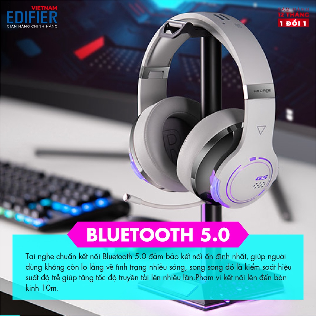 Tai nghe Gaming EDIFIER HECATE G5BT | Thời lượng 40h Playtime | Đèn led RGB | Kết nối không dây và có dây | BH 12 Tháng