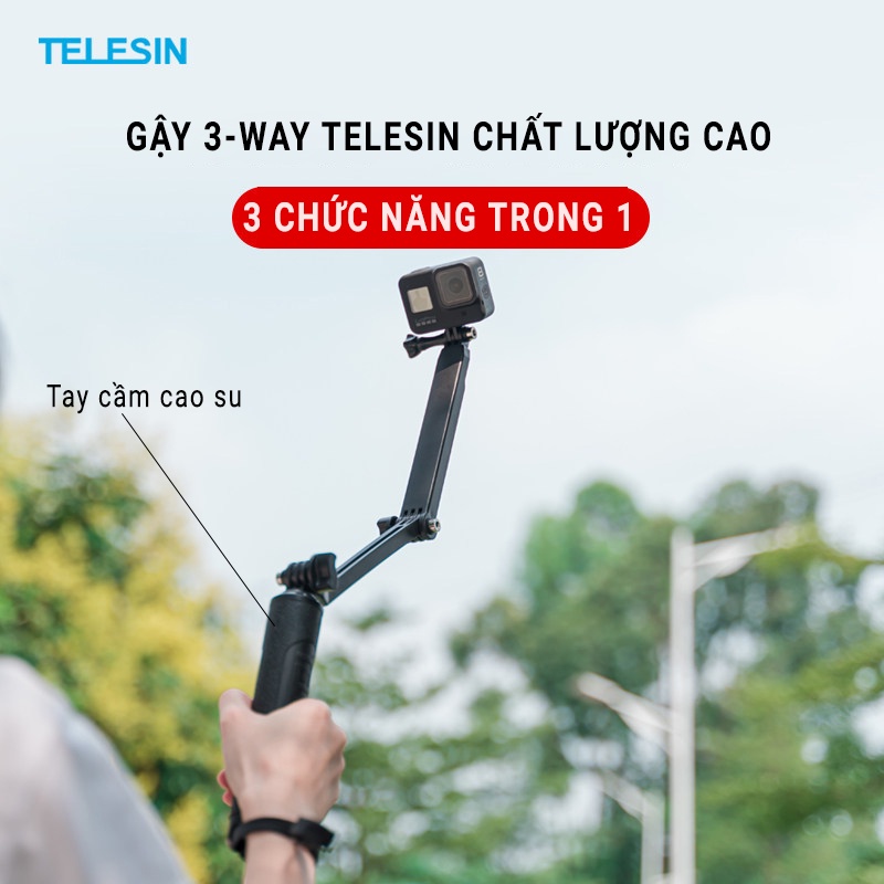Gậy Selfie Stick 3-Way TELESIN cầm tay cho Gopro , Action Camera, tay gấp ,đa chức năng, gậy chụp ảnh tự sướng