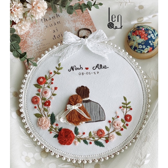 DIY bộ KIT thêu tay kỉ niệm TÌNH YÊU tự làm quà tặng valentine handmade decor trang trí bàn tiệc Lenmade embroidery cưới