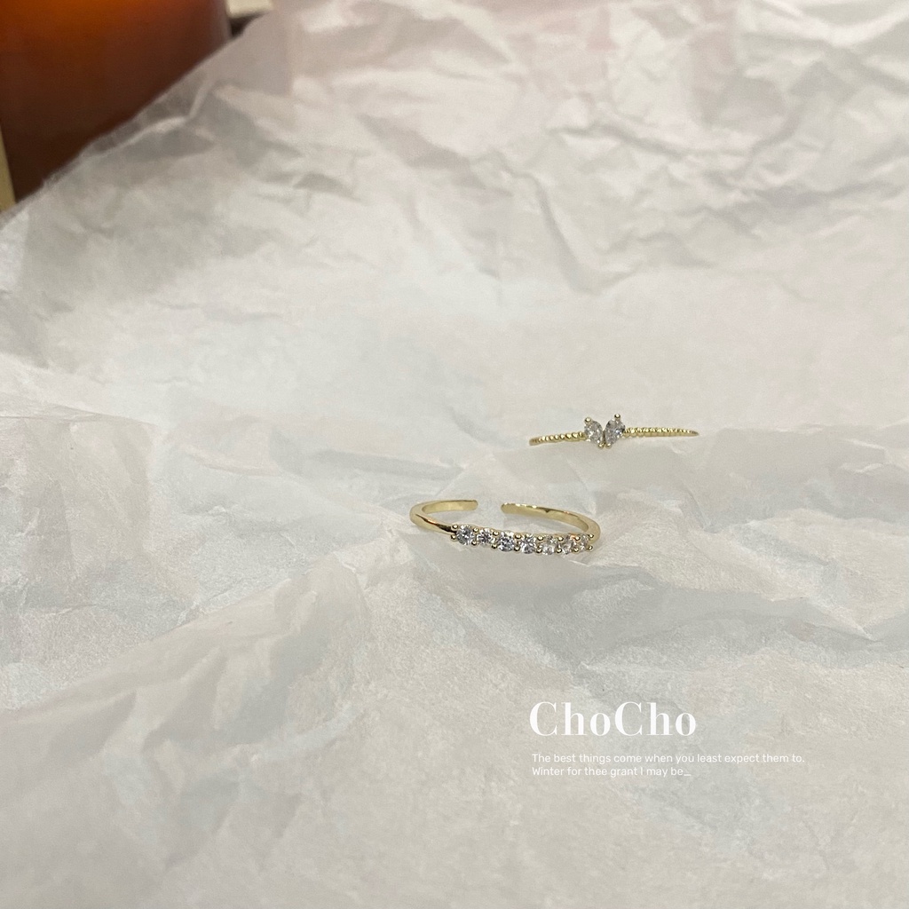 Set 2 Nhẫn Mạ Vàng 14K Đính Đá Zircon Hình Trái Tim Có Thể Điều Chỉnh