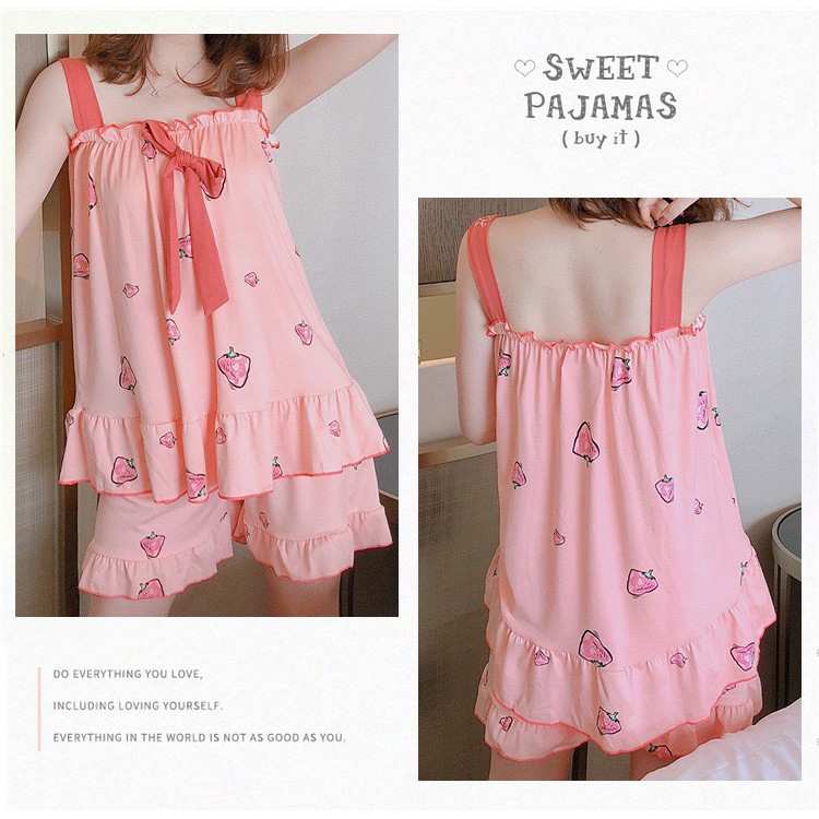 Đồ Ngủ Nữ FREESHIP Bộ Ngủ Áo 2 Dây Cute Siêu Đẹp Siêu Rẻ Hot Hit 2021 Phối Hoạ Tiết Trẻ Trung mã DAY101