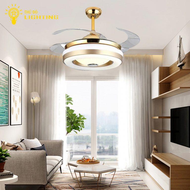 Quạt Trần Đèn Trang Trí 4 Cánh THỦ ĐÔ LIGHTING Loa Bluetooth Cánh Quạt Thu Gọn 3 Chế Độ Ánh Sáng