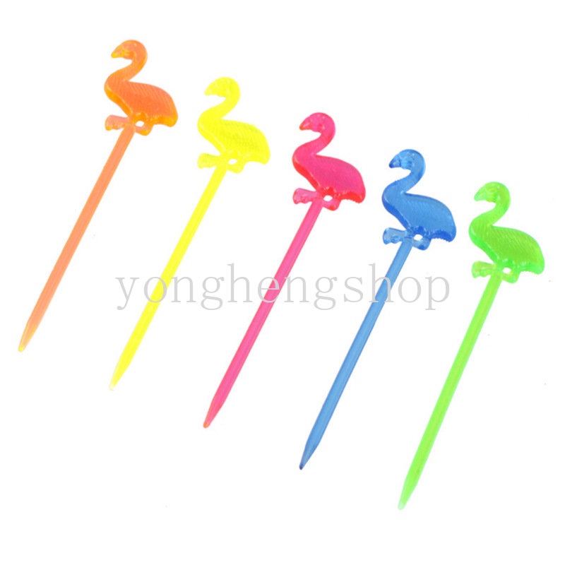 Set 50 Nĩa Ăn Trái Cây Hình Chim Hồng Hạc Nhiều Màu Sắc