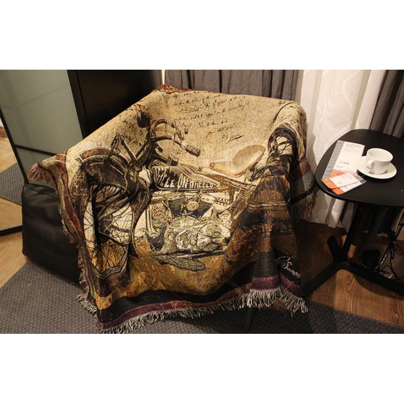 Thảm treo tường họa tiết vintage chăn trải shopha chống bụi, phong cách boho vintage đáng yêu