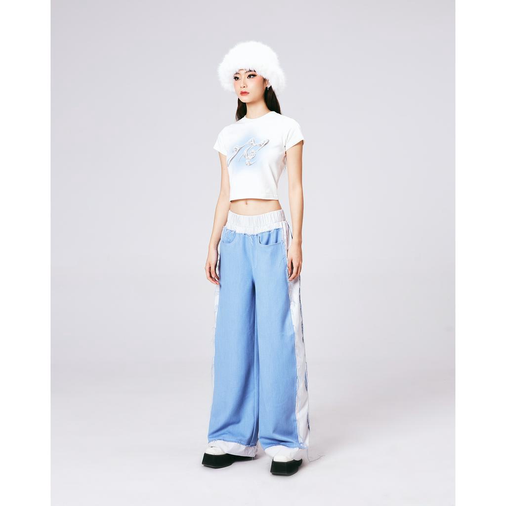 Áo baby tee trắng xanh Mangata