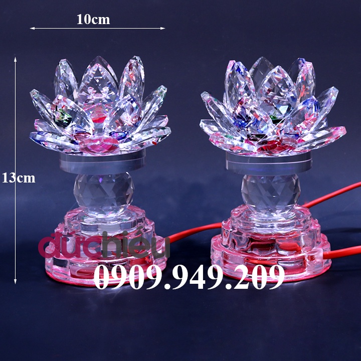 Bộ 2 đèn hoa sen pha lê thủy tinh đổi 7 màu 7 chế độ, đèn thờ cúng để bàn thờ - Đức Hiếu Shop