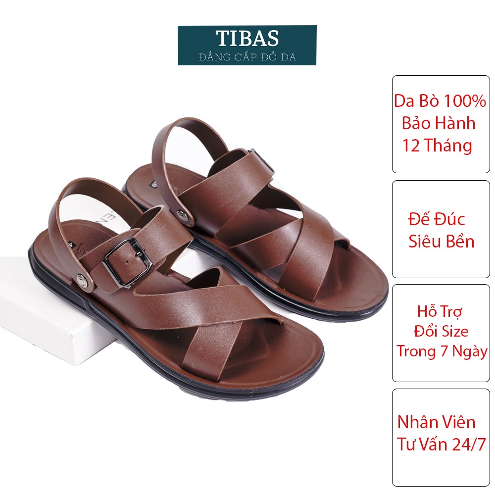 Dép Da Nam Quai Chéo TIBAS, Dép Đế Đúc Siêu Bền Đẹp