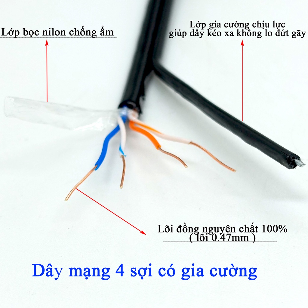 Dây mạng ngoài trời lõi đồng nguyên chất ( bấm sẵn 2 đầu ) , có gia cường