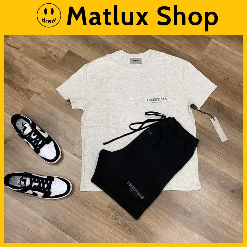 Set đồ FOG Essentials SS21 Grey Black cao cấp, Bộ đồ đi biển mùa hè FOG Essentials form rộng cho cặp đôi