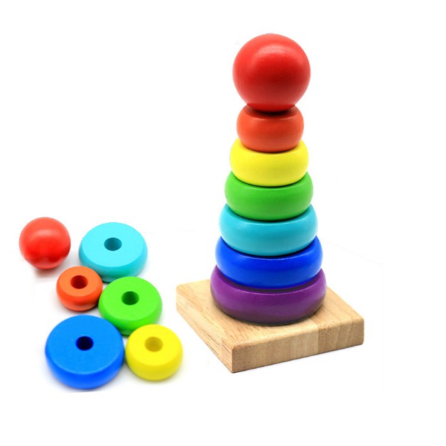 [RẺ VÔ ĐỊCH] Đồ chơi tháp cầu vòng mini bằng gỗ size nhỏ