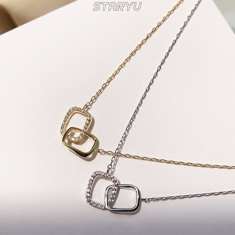 Dây chuyền mạ bạc 925 mặt vuông đính đá zircon thanh lịch cho nữ