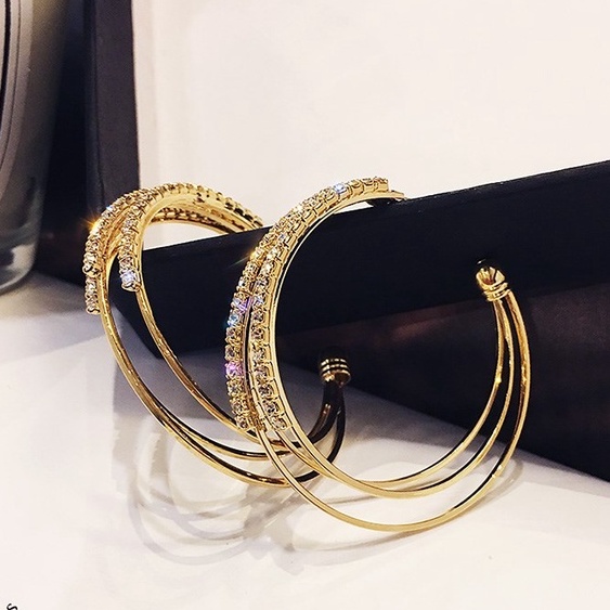 Bông Tai Mạ Bạc 925 Hình Tròn Lớn Đính Kim Cương Phong Cách Hàn Quốc Thời Trang Cho Nữ