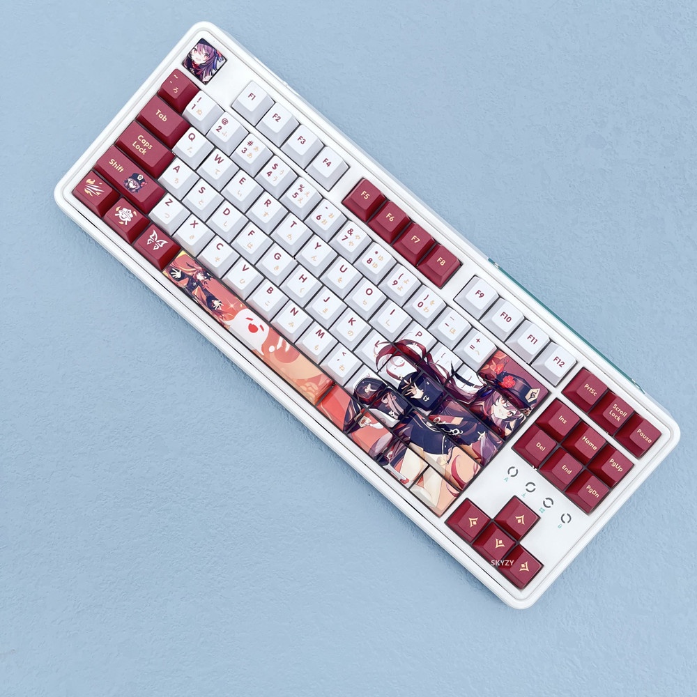 128 phím Genshin Impact Hu Tao Keycap Cherry Profile Anime PBT Dye Sub Bàn phím cơ học Keycaps