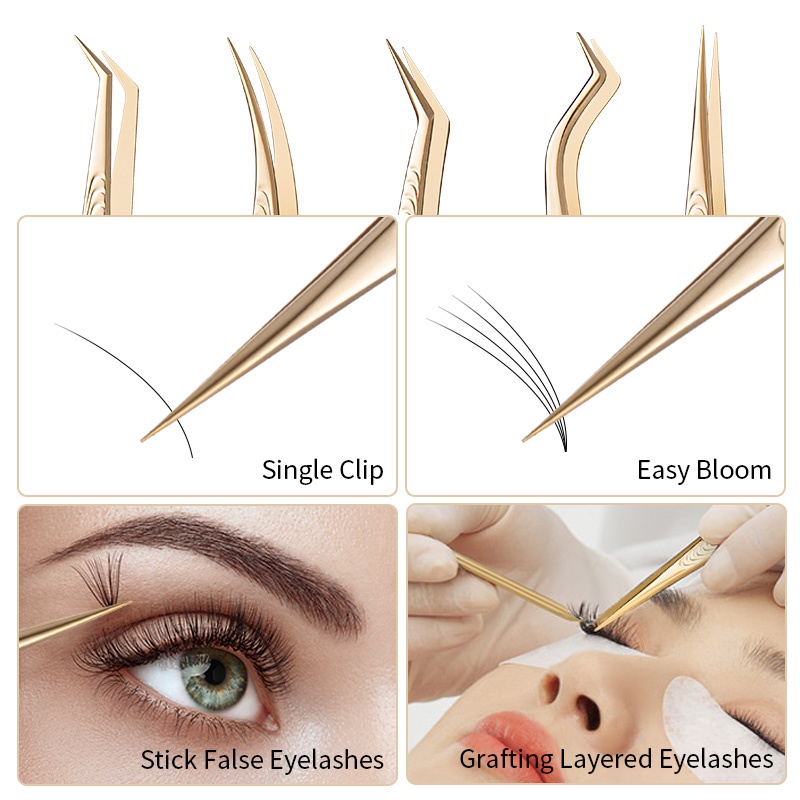 Lusluking Nhíp nối mi/ gắp đồ trang trí móng tay Lusluking bằng thép không gỉ tiện dụng